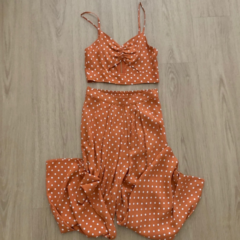 Flynn Skye Orange Polka Dot Wide Leg Jumpsuit